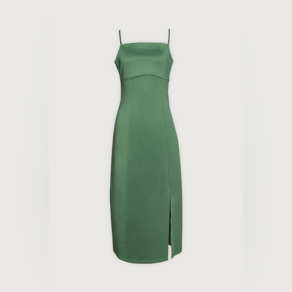 OAK + FORT | SQUARE NECKLINE MIDI DRESS GREEN M